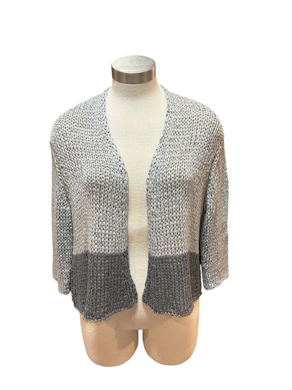 Eileen Fisher Womens Cardigan Two Tone Colorblock Gray Silver Sz L